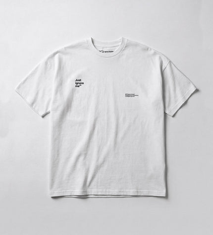 White t-shirt with text on a light gray background