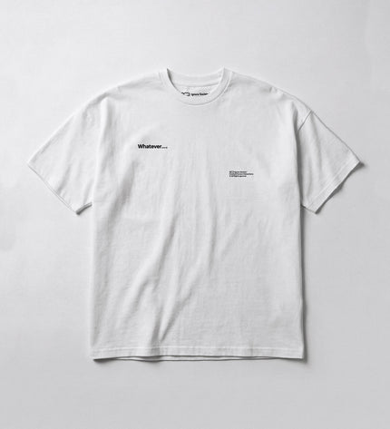 White t-shirt with text on a light gray background