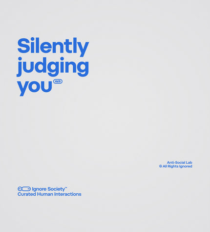 Text 'Silently judging you' in blue on a light gray background with brand logos.
